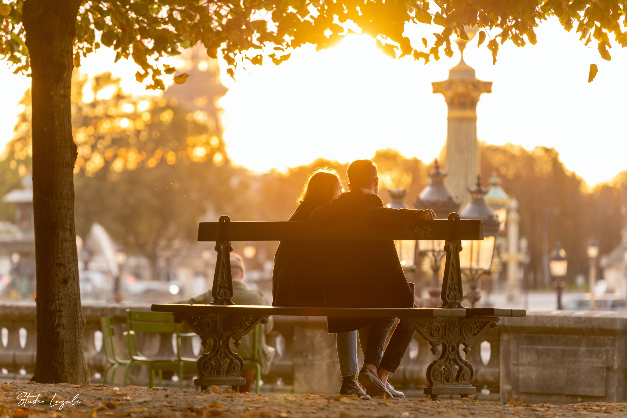 Autumn sunset and Parisian lovers